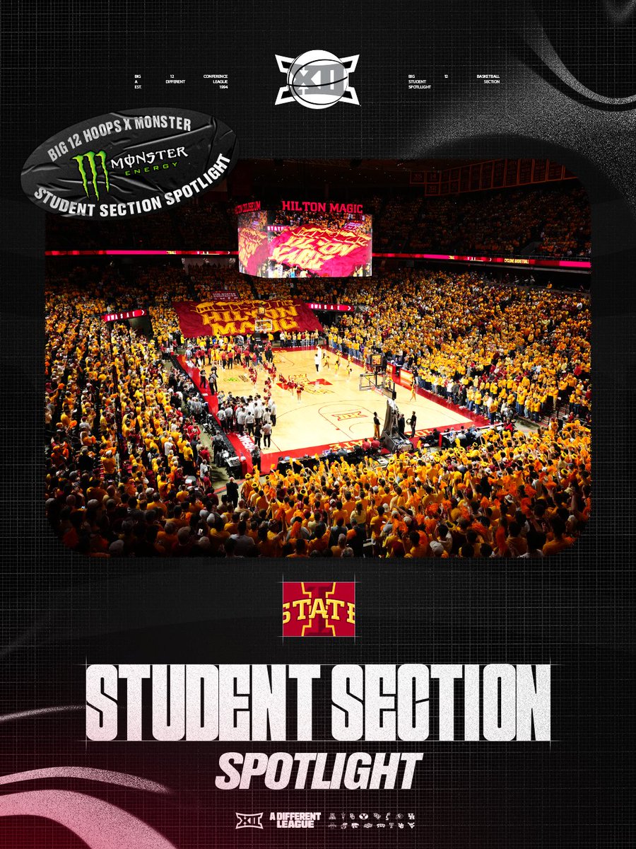 Big12Conference's tweet photo. Big 12 Hoops x @MonsterEnergy Student Section Spotlight 📣

If you haven't yet, we'd highly recommend experiencing Hilton Magic live and in person 🪄 https://t.co/8ZGyMUEygD