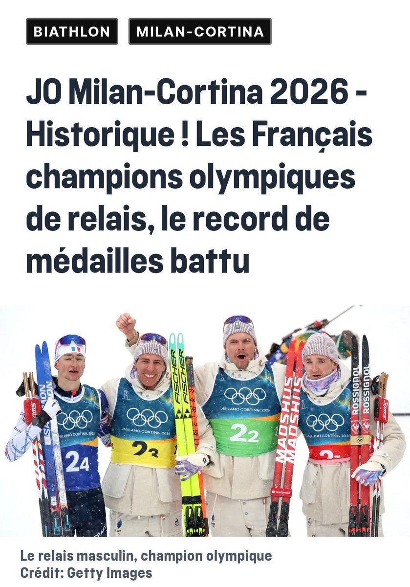 REBEYROLD's tweet photo. Champions Olympiques,  🏅🏅🏅🏅, Vive l'équipe masculine de Biathlon , Vive la France 🇨🇵. 
Demain, même résultat pour les féminines 💪🇨🇵 https://t.co/k3Tq2hwAx3