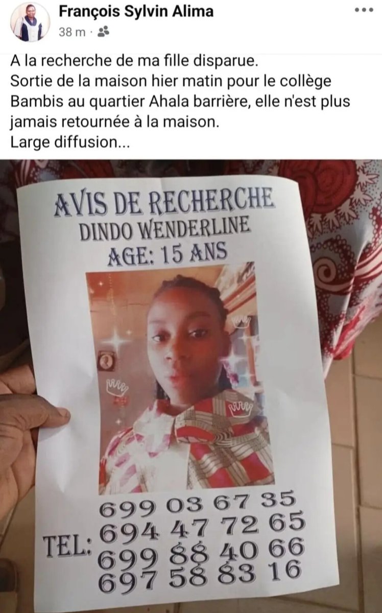 Tout ce qui est disparition, doit être partagé avec la dernière énergie sur tout l'étendu du territoire, réseaux sociaux, radios et télés... 🙏🏿