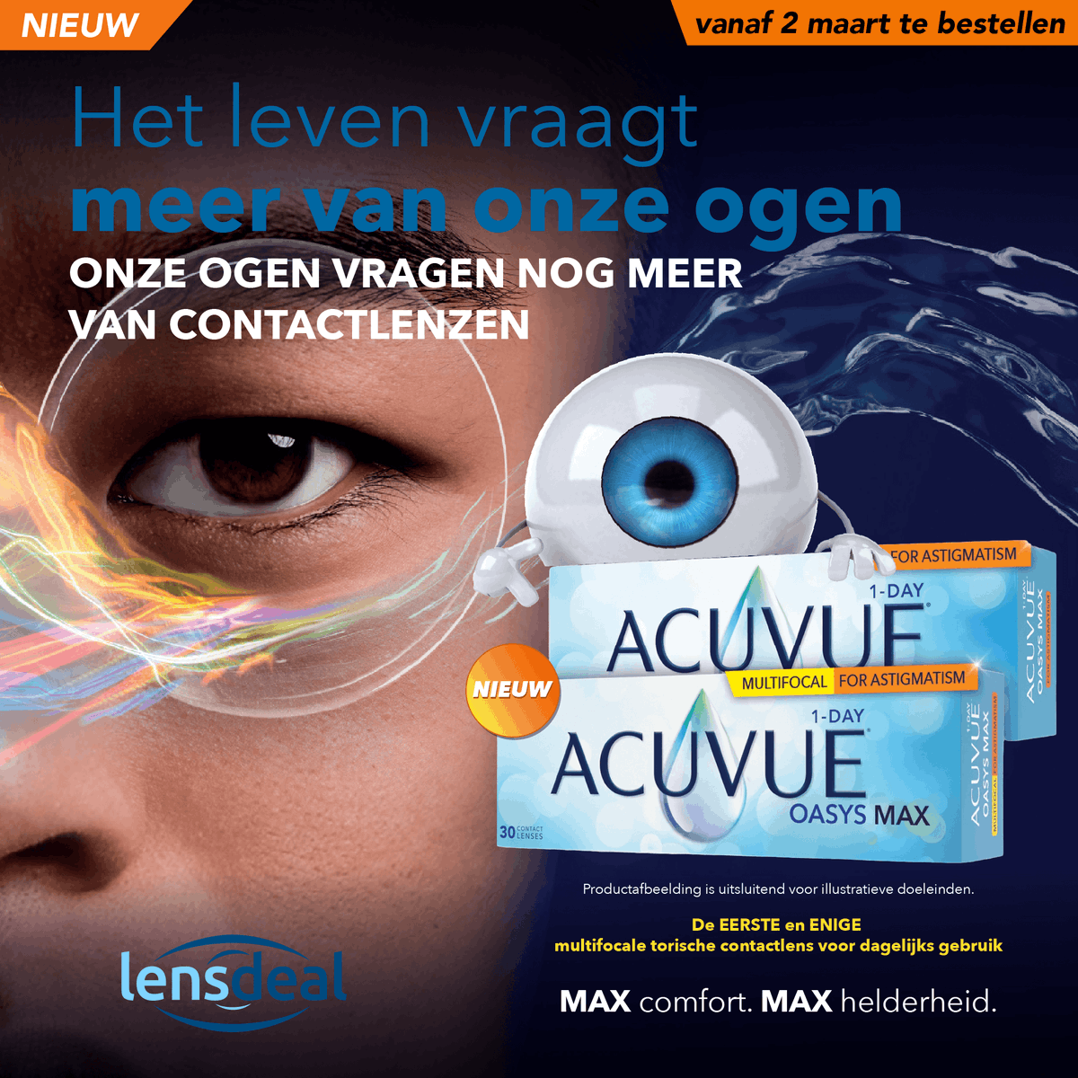 Lensdeal's tweet photo. Nieuw: ACUVUE OASYS MAX daglenzen voor Astigmatisme &amp; Multifocaal Astigmatisme
Ervaar haarscherp zicht en ultiem comfort, de hele dag door.
Nu eenvoudig te bestellen bij https://t.co/qKo6gAM5Ya
Vragen? Onze klantenservice helpt je graag verder. https://t.co/BLTeDBJnug