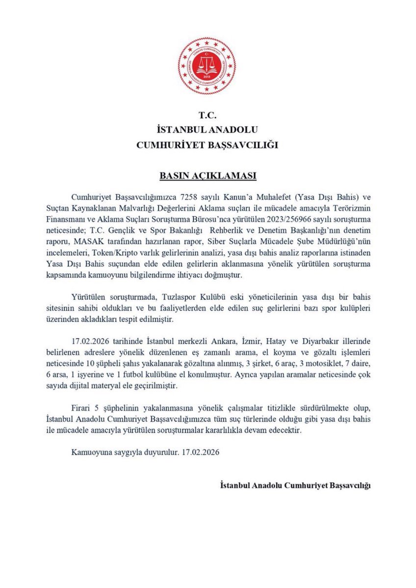 "Suç gelirlerini bazı spor kulüpleri üzerinden akladıkları tespit edilmiştir"

Spor kulüpleri!!!!