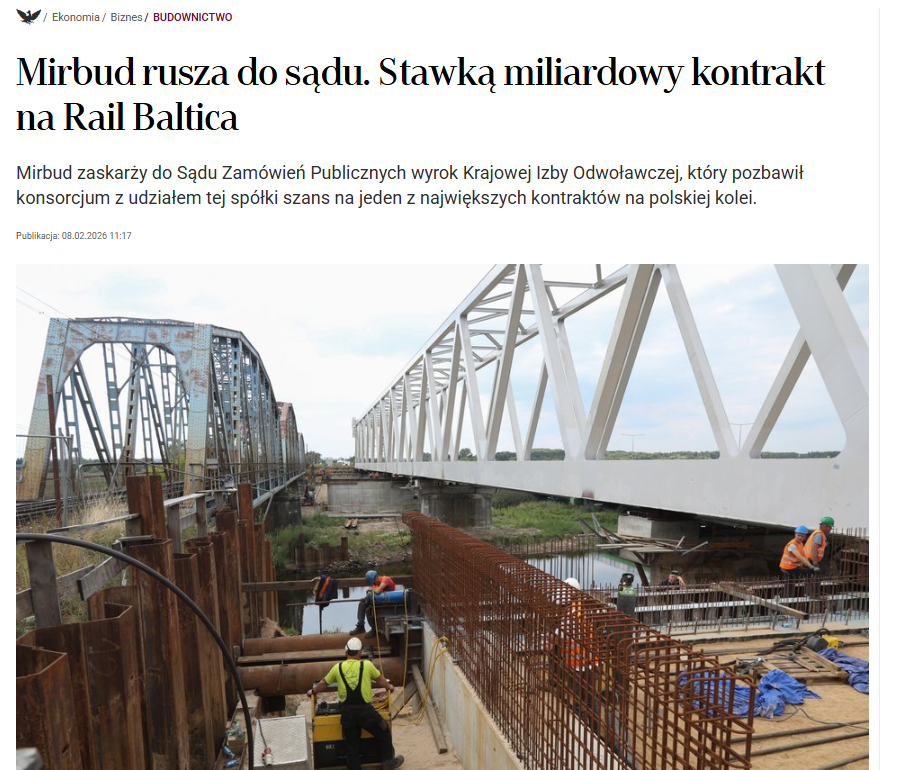 Nie no ludzie kochani, to są jaja. 

Konsorcjum polskich firm Torpol i Mirbud wygrało przetarg na przebudowę linii kolejowej Rail Baltica między Białymstokiem a Ełkiem, ale Krajowej Izba Odwoławcza pozbawiła ich wygranej za jakąś karę administracyjną sprzed 3 lat na kwotę 15