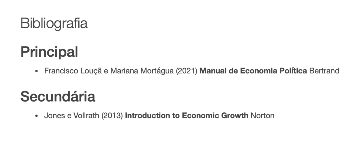 malliberal's tweet photo. A bibliografia principal também é outro feito extraordinário. Por regra, recorre-se a livros de grandes autores internacionais: Mankiw, Krugman, Carlin e Soskice, etc. Em Macroeconomia II do ISEG a bibliografia principal é Louçã e Mortágua. https://t.co/VL1r5nHQz2