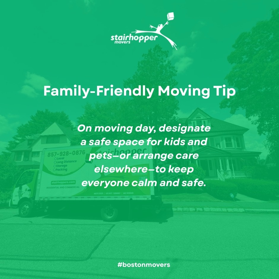 Stairhoppers's tweet image. 👨‍👩‍👧‍👦 Moving with kids or pets? Set up a safe space—or arrange care elsewhere—to keep everyone calm and secure on moving day.
#FamilyMove #MovingWithKids #BostonMovers