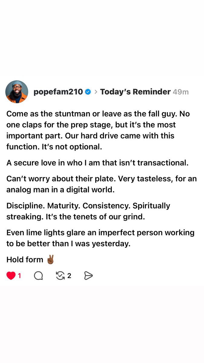 Popefam4's tweet photo. Daily Affirmation 🫱🏿‍🫲🏾🌹🤲🏾
Read. Accept. Have a great day.
#TuesdayMotivaton https://t.co/w4oamjibAv