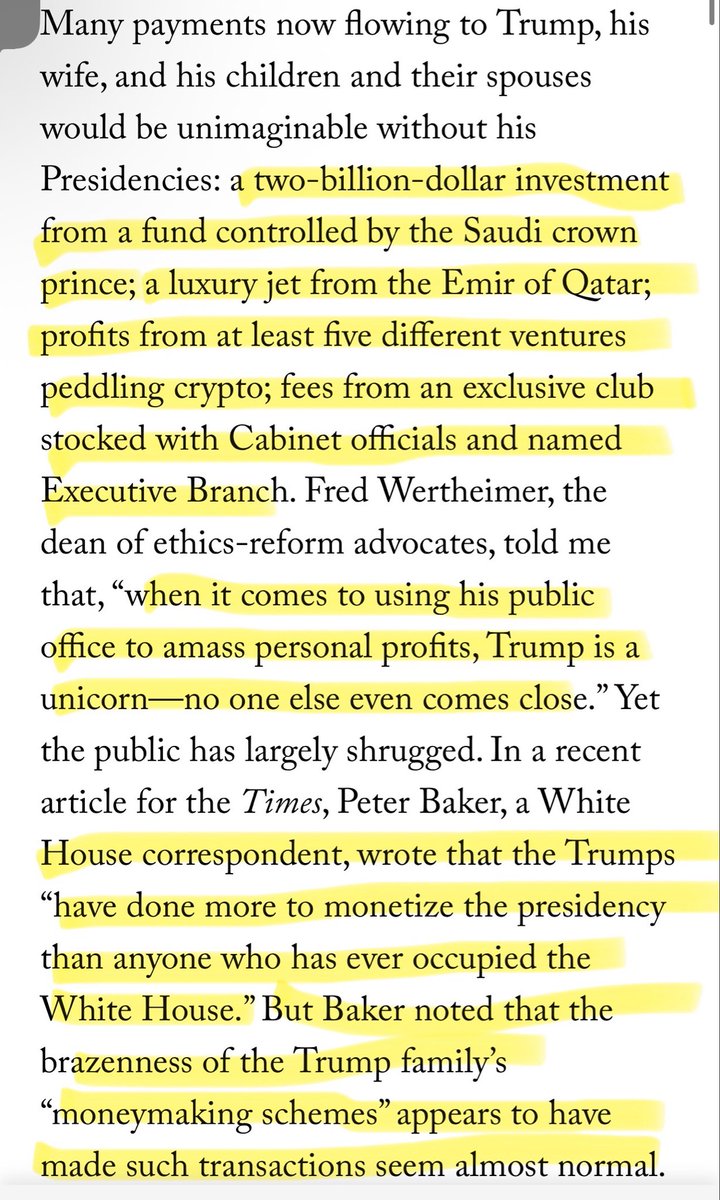 oobiduby's tweet photo. @STACKINGLIBS @HalfwayPost Trump had used the presidencies to line his pocket with 1.4 billion dollars. Here are a few ways he did that. I highlighted bc I know yall don’t like to read :) https://t.co/qYdtZbI6aq