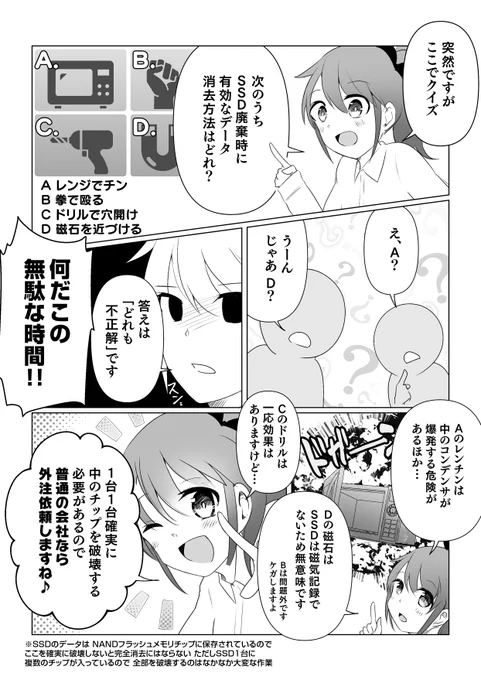 以前に漫画でも描いたんですけど
SSDって基本、電子レンジもドリルも磁石も拳も効かないんすよ 