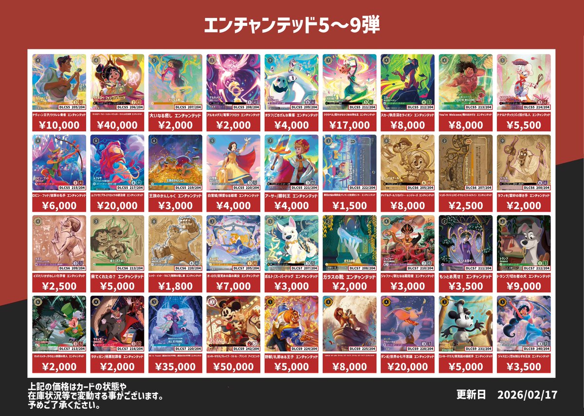 ディズニー・ロルカナ エンチャンテッド買取表です✨ ※買取対象は買取