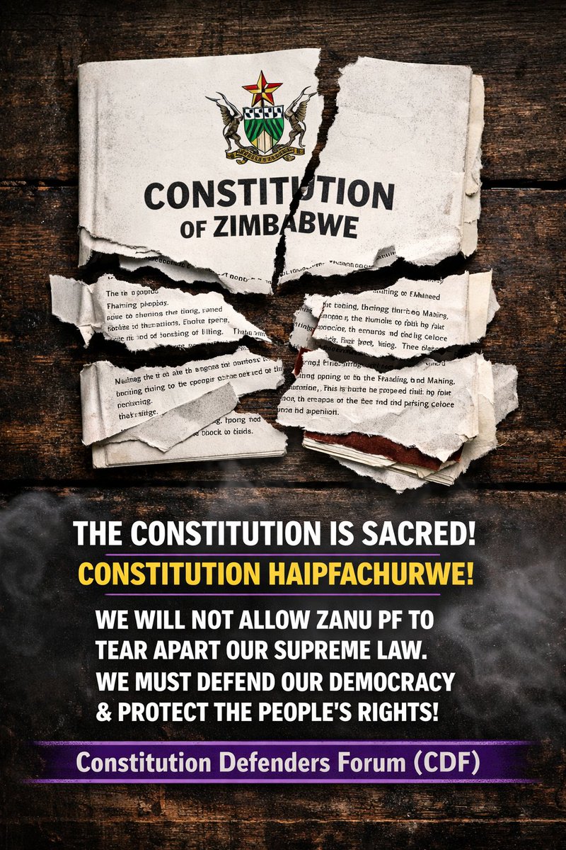 CONSTITUTION HAIPFACHURWE.

This torn Constitution is not just paper ripped apart, it symbolizes what the 2030 Agenda threatens to do to the will of the people.

Yesterday, at the burial of Cde Bombshell Geza, CDF Convener Tendai Biti was clear and unapologetic, “CONSTITUTION