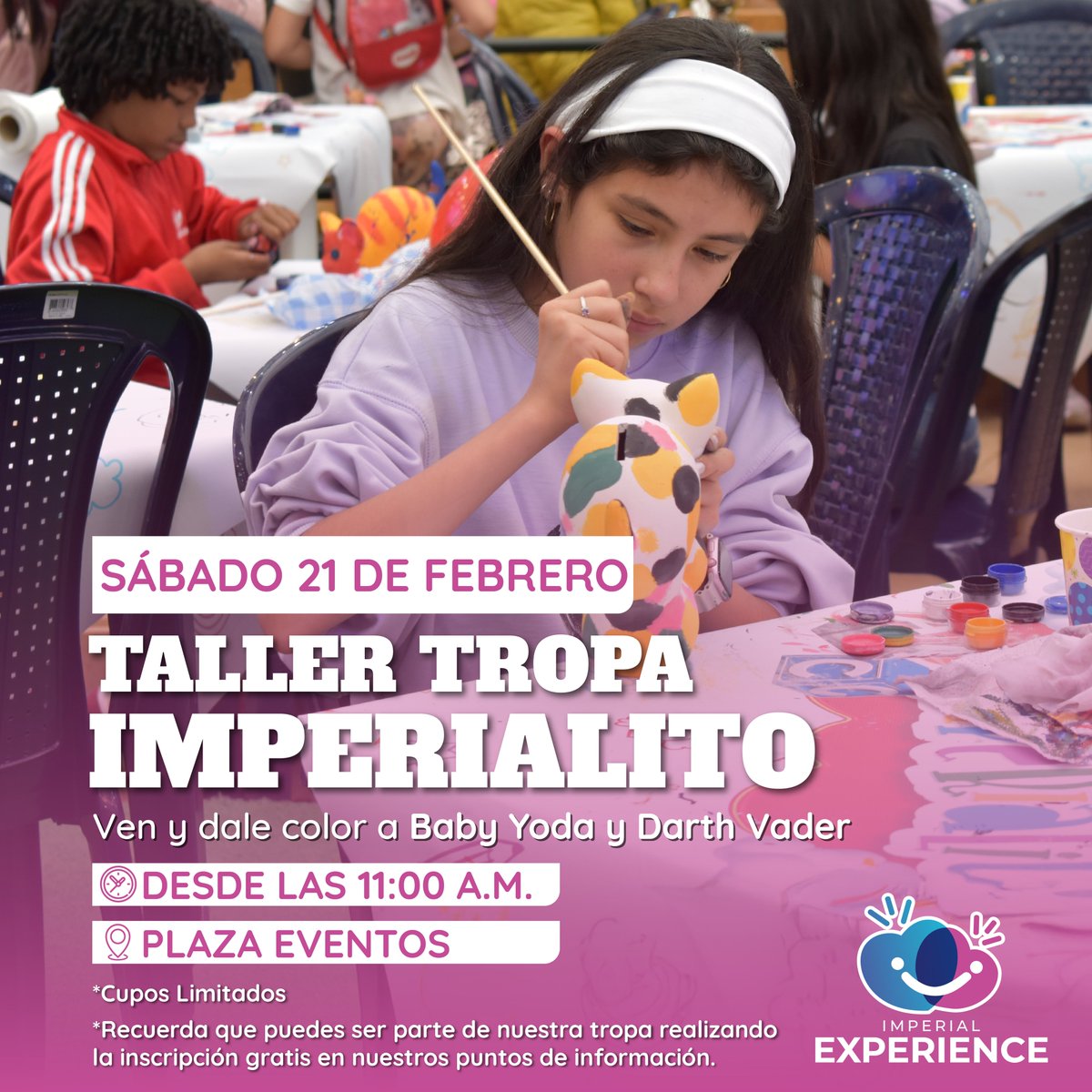 Volvieron los talleres para nuestra #TropaImperialito🥳

Por eso te esperamos este sábado 21 de febrero para que los más pequeños disfruten de un taller de pintura y nuestra exhibición generación X. Lo mejor es que es totalmente GRATIS. 🥳