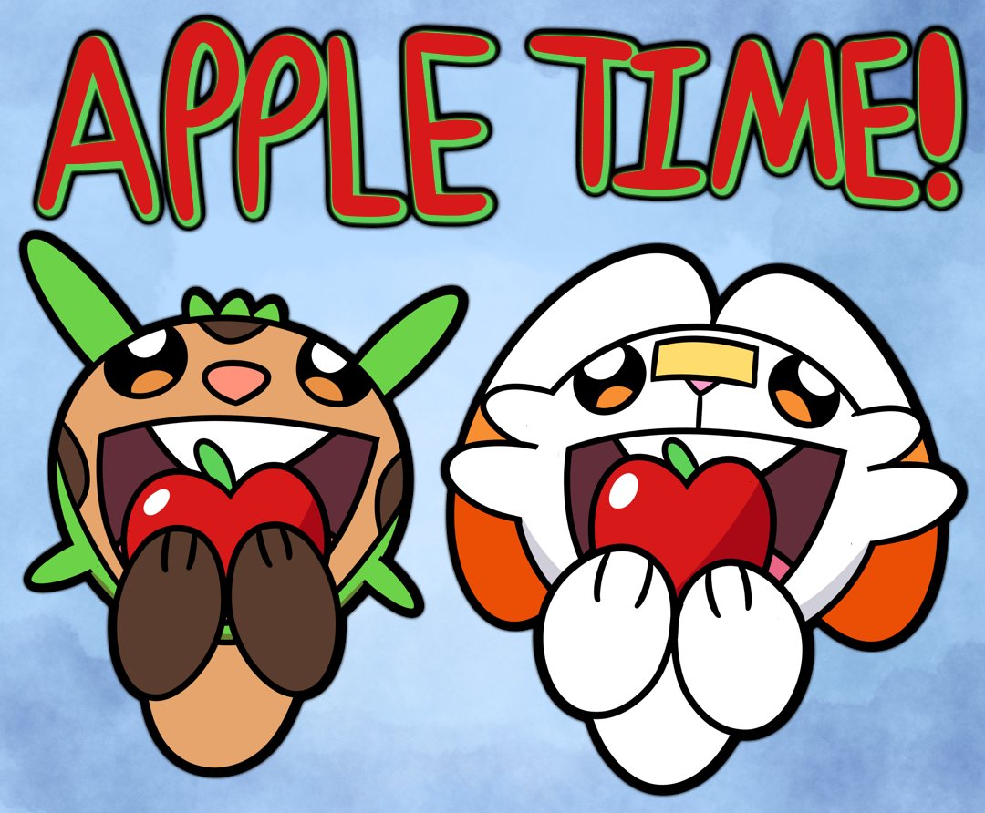Day 16 of Pokeruary! Start your morning with APPLE TIME! #scorbunny #pokemon #chespin