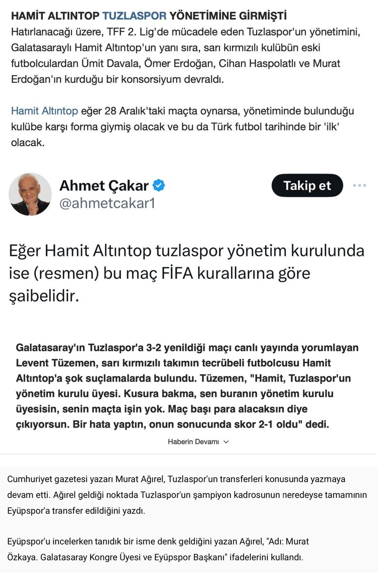 Tuzlaspor yasadışı bahisten patlamışken yine soralım.

Bay Hamit;

2017'de gsli dostlarınla Tuzlaspor yönetimini devraldın mı?

Tuzla yönetimindeyken Tuzla-gs maçında oynayıp gs'ye maç kaybettiren hatalar yaptın mı?

Büyükekşi dönemi milli görevde Tuzla ilişkilerinin rolü var mı?