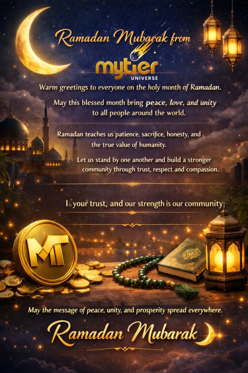 Mytier_BD's tweet photo. 🌙 Ramadan Mubarak from Mytier Universe 🌙

Warm greetings to everyone on the holy month of Ramadan.

May this blessed month bring peace, love, and unity to all people around the world.

Ramadan teaches us patience, sacrifice, honesty, and the true value of humanity.

Let us stand by one another and build a stronger community through trust, respect, and compassion.
Mytier Universe is your trust, and our strength is our community.

With PQC technology, secure your future assets and make your digital journey safer and stronger.

May the message of peace, unity, and prosperity spread everywhere.
Ramadan Mubarak 🌙✨

🚀 All Our Activities Have Started!

From now on, every Friday and Tuesday, we will continue with
🎁 Weekly Giveaway Announcements as before.
Join the Weekly Giveaway and win your MT Point Box!

🌍 Join the Columbus Programme

If you want to join our Columbus Programme,
be sure to join the Mytier Universe Chat Room and let us know.

Here you can use all your social platforms 👇

📘 Facebook – 40+ Followers
🐦 X (Twitter) – 10+ Followers
📸 Instagram – Active Account
▶️ YouTube – Active Channel
💬 Telegram – Active Channel

Once you meet these requirements, you can become a Columbus Member.

The more posts you make, the more MT Rewards you will receive each month based on your work.

🏆 Tier System:

🔹 Tier 1 = 1 Point = 3000 MT Points
🔹 Tier 2 = 1 Point = 2000 MT Points
🔹 Tier 3 = 2 Points = 1000 MT Points

⚠️ Point conversion ratios may vary each month.

✨ Don’t miss this opportunity!
We are organizing everything carefully,
and our success is very close.

🔗 Important Links:

🌐 Columbus Dashboard ➤ https://t.co/80r2QPDbB0
💬 Mytier Universe Chat ➤ https://t.co/0ZKXPcxKfx
▶️ YouTube ➤ https://t.co/FcGIUiJuZ0 
📝 Sign Up Link ➤ https://t.co/aosqX5LDlp
📱 App Link ➤ https://t.co/fFpMzFr0gj

@Mytier_official  #Ramadan2026 #Mytier