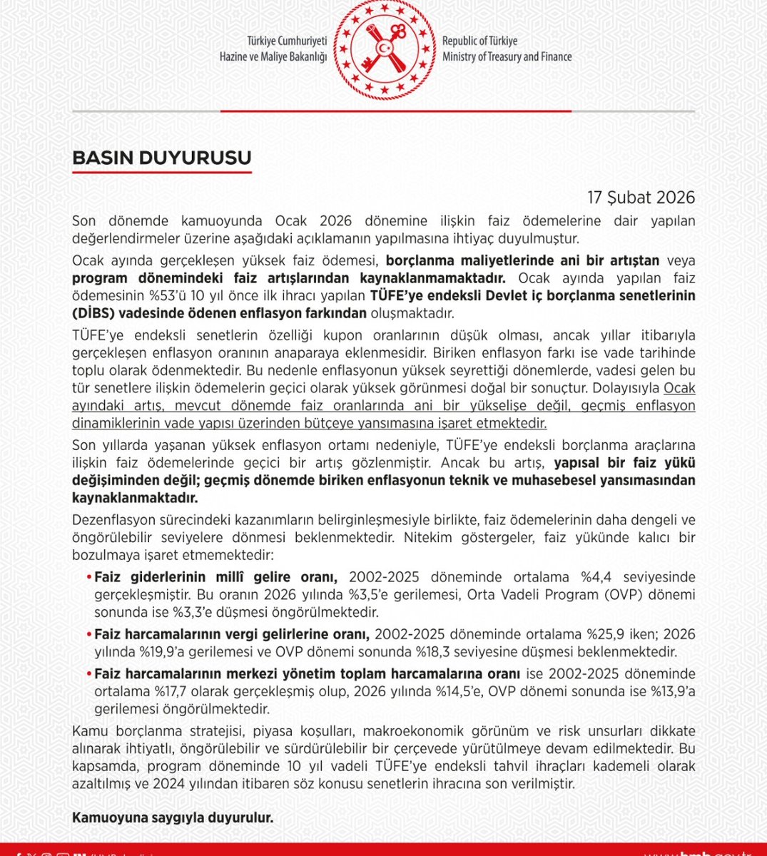 Yalnızca ben dememişim "Ah 14 Ocak vadeli kağıt, ah" diye! 

Maliye de aynı şekilde feryat ediyor ve ocak ayındaki rekor faiz ödemesinin en önemli sebebinin on yıl önce ihracına başlanan bu kağıt olduğunu belirterek "Onlar yaptı, bugünkü ekip olarak bizim suçumuz yok" demeye