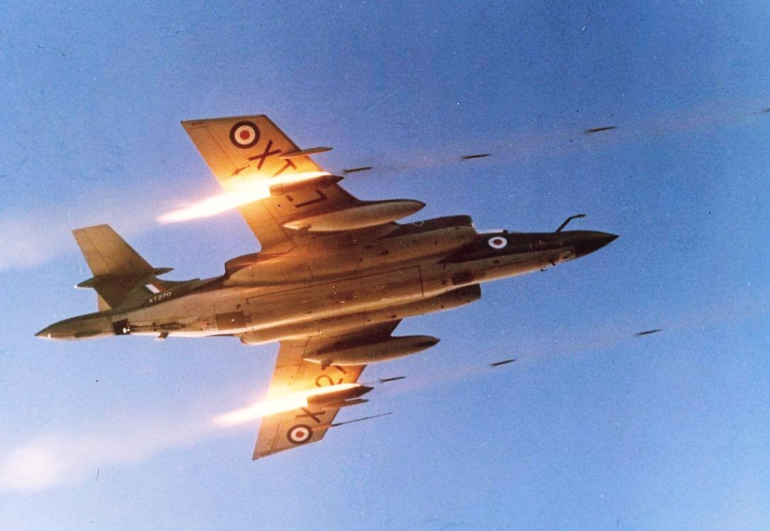 AircrewDebrief's tweet image. An early RAF Buccaneer firing off a few rockets from SNEB rocket pods. Up and coming guest Nick Berryman will talk through his career flying the Canberra and Buccaneer.

#royalairforce #fighterjet #canberra #buccaneer
