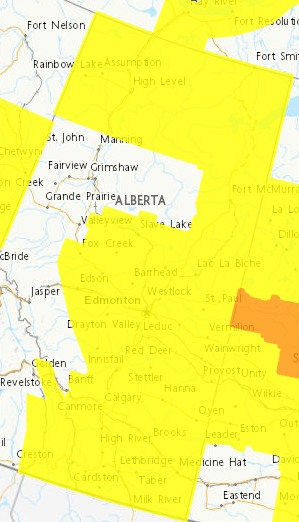 511Alberta's tweet image. ECCC winter storm and snowfall warnings in effect for Alberta. For location details: 511.alberta.ca/cms/files/wide… (8:46am) #ABRoads #ABStorm