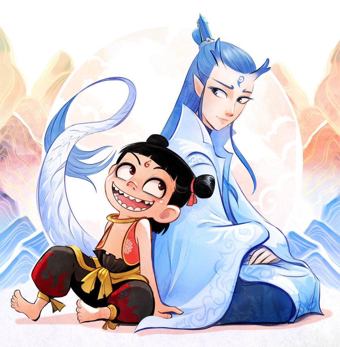 Shuravf90's tweet photo. I never posted (I think) this art from when I watched the first movie (it was great).
Well I’ll post it now that I’ve watch the second one(it was AMAZING🔥)
#nezha #AoBing https://t.co/W7wkCulDv1