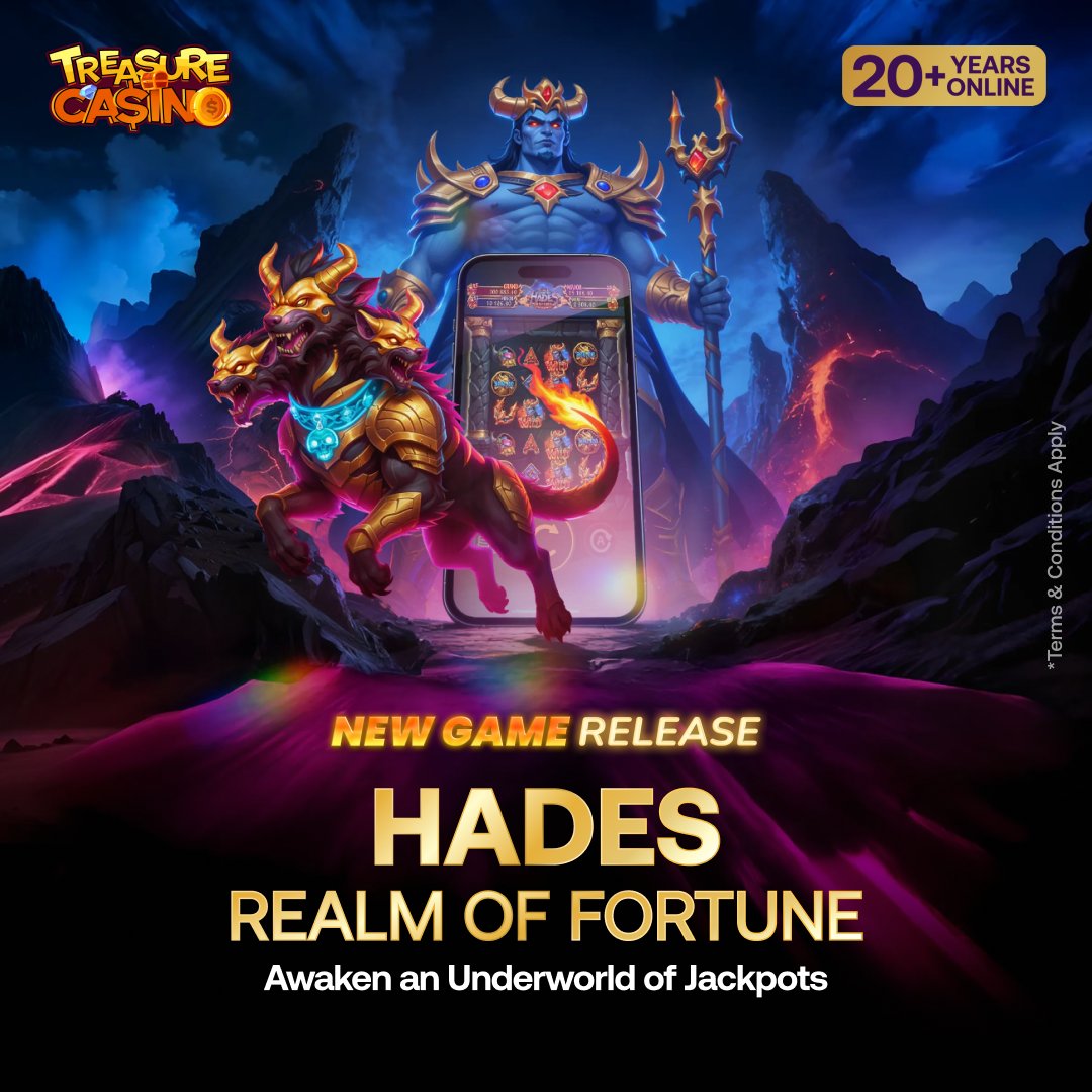 betanycasino's tweet photo. Play our new game, Hades: Realm of Fortune 🔱 https://t.co/2ayHuRAnFy

It’s live now at Treasure Casino, exclusively for our legends 🤝

🔥 Progressive jackpots
🔥 Respins bonus
🔥 Pick &amp; win mini-game https://t.co/uoblW4Dhn6