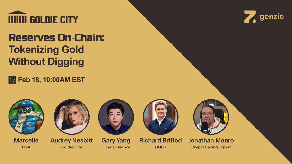 Join us live on Feb 18 at 10am EST for Reserves On‑Chain: Tokenizing Gold Without Digging. 

We’ll unpack how tokenized gold is evolving - from mined to unmined reserves - exploring how on‑chain assets, sustainable models, and DeFi liquidity are reshaping global gold markets.