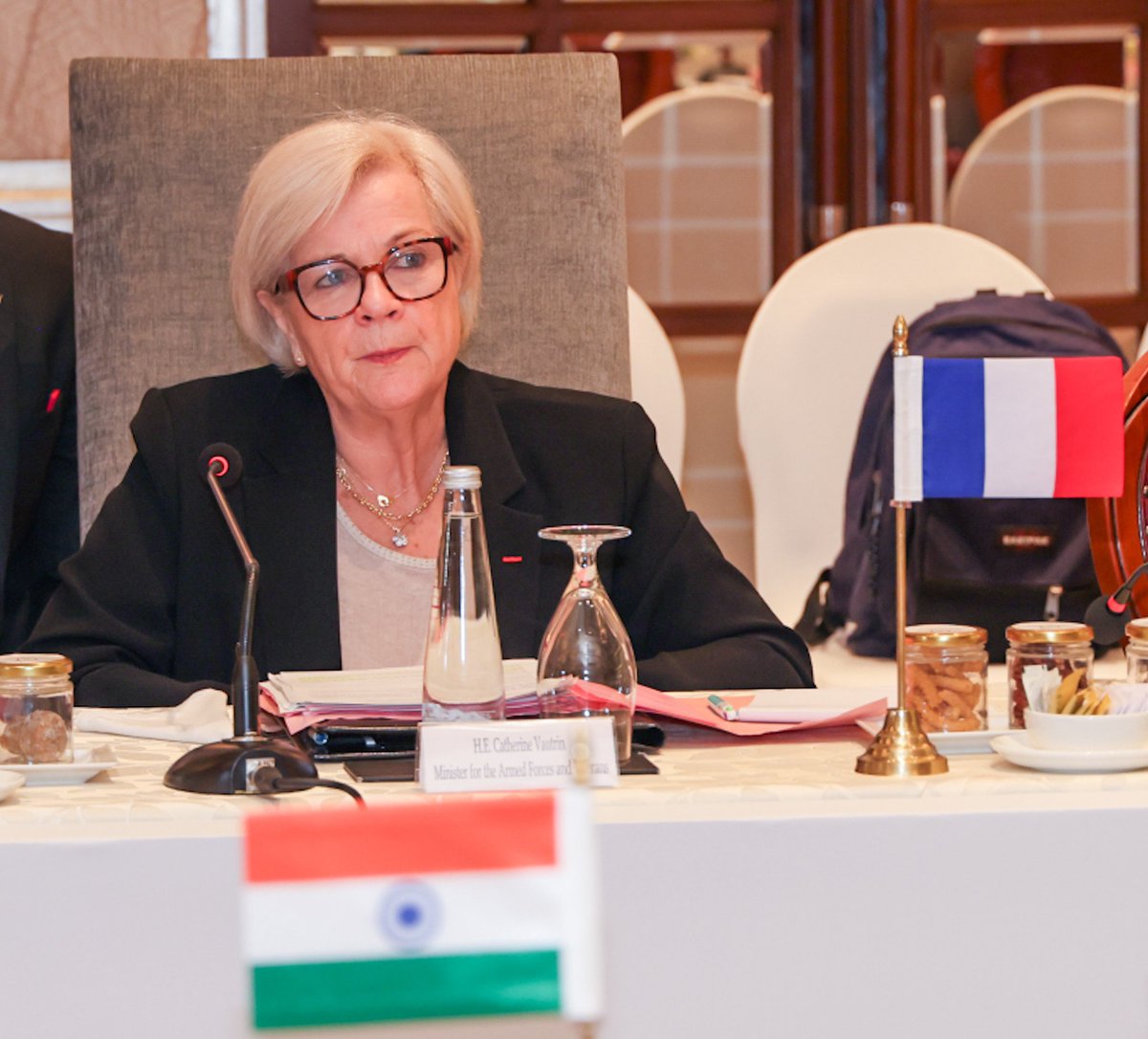 DefProdnIndia's tweet image. Raksha Mantri Shri Rajnath Singh and Minister of the #ArmedForces and Veterans Affairs of France Ms Catherine Vautrin co-chaired the 6th India-France Annual Defence Dialogue in #Bengaluru, Karnataka on February 17, 2026. 

🔷 The two Ministers discussed a range of bilateral