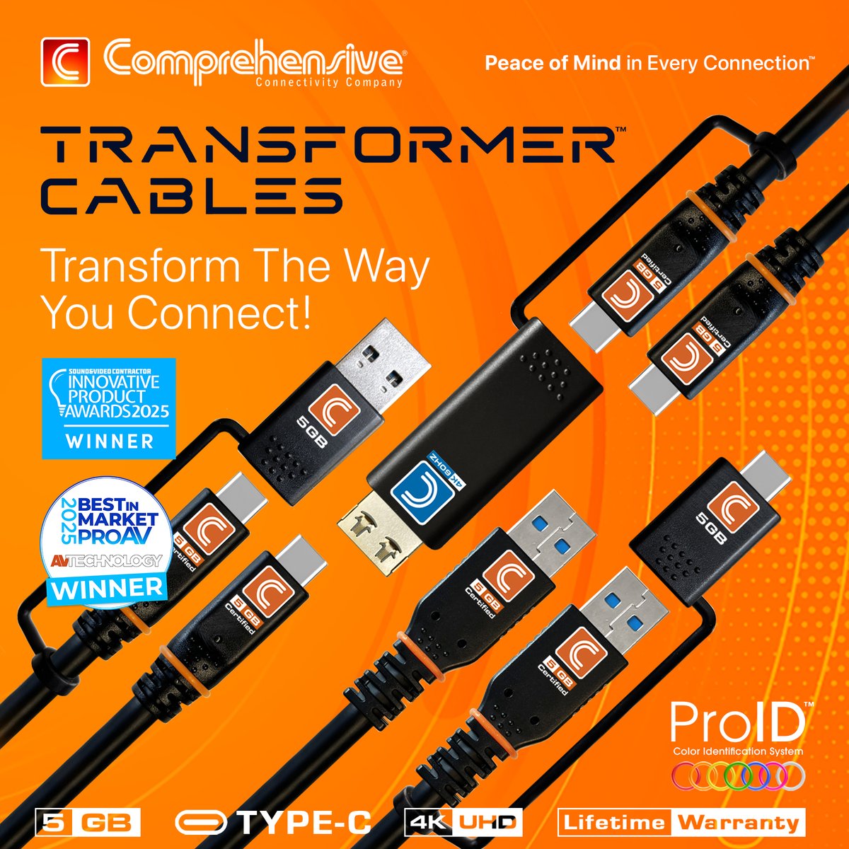 Comp_connect's tweet image. One Cable. Multiple Options. 
Transformer™ Cables let you switch between USB-C, USB-A or HDMI in seconds! Perfect for charging, syncing and 4K video. 💻⚡️📱
👉 Learn more: comprehensiveco.com/transformer-ca…
#ProAV #AVTweeps #ConnectivityMadeEasy