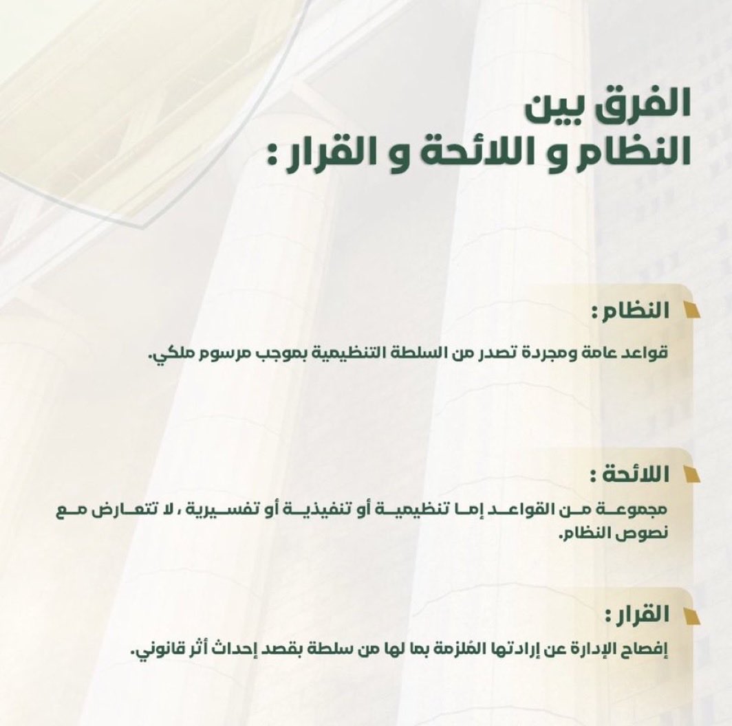 qanonbookstore's tweet photo. -
#قانون_كافيه

 الفرق بين النظام واللائحة والقرار : https://t.co/clo90pbBqW
