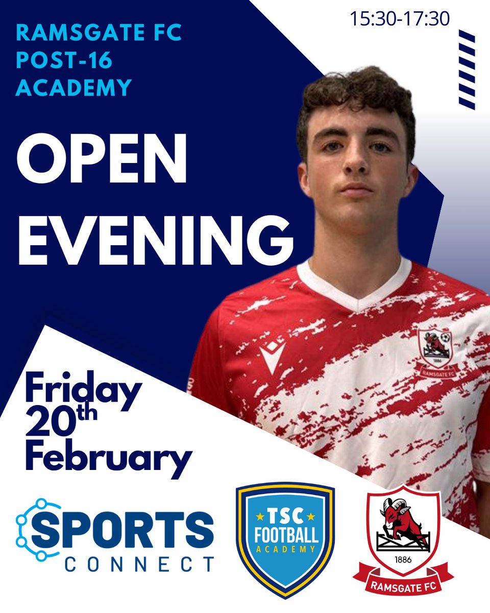 sportsconnectUK's tweet photo. There’s still time to sign up and join us on Friday 20th February at Ramsgate Football Club for our Post-16 Open Session.
📍 Location: Ramsgate Football Club
⏰ Time: 15:30–17:30
Sign up today by clicking the link below:
https://t.co/IV9XwBuPcc.
#SportsConnect #RamsgateFC https://t.co/PjUgCZe7eV