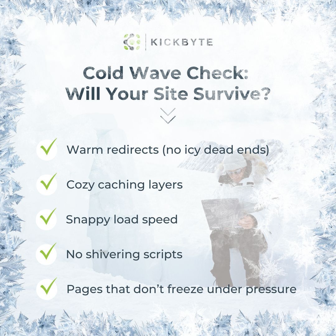 kickbytedigital's tweet photo. –40° reveals everything.
If your site freezes at the first redirect, it’s not the weather — it’s your setup.

Before the cold snap hits:
✅ Audit speed
✅ Fix broken paths
✅ Optimize caching
✅ Harden the backend

Winter stress test. Passed?

#TechnicalSEO #KickbyteDigital https://t.co/BusXOvF4tD