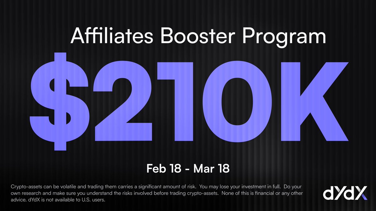 arcus_xyz's tweet photo. The dYdX Affiliate Booster is back.

$210,000 total reward pool:
🔹 $100K proportional volume rewards
🔹 $110K in milestone bonuses

Register here ➡️ https://t.co/kYcUwrZAYD https://t.co/SqdinVEgfh
