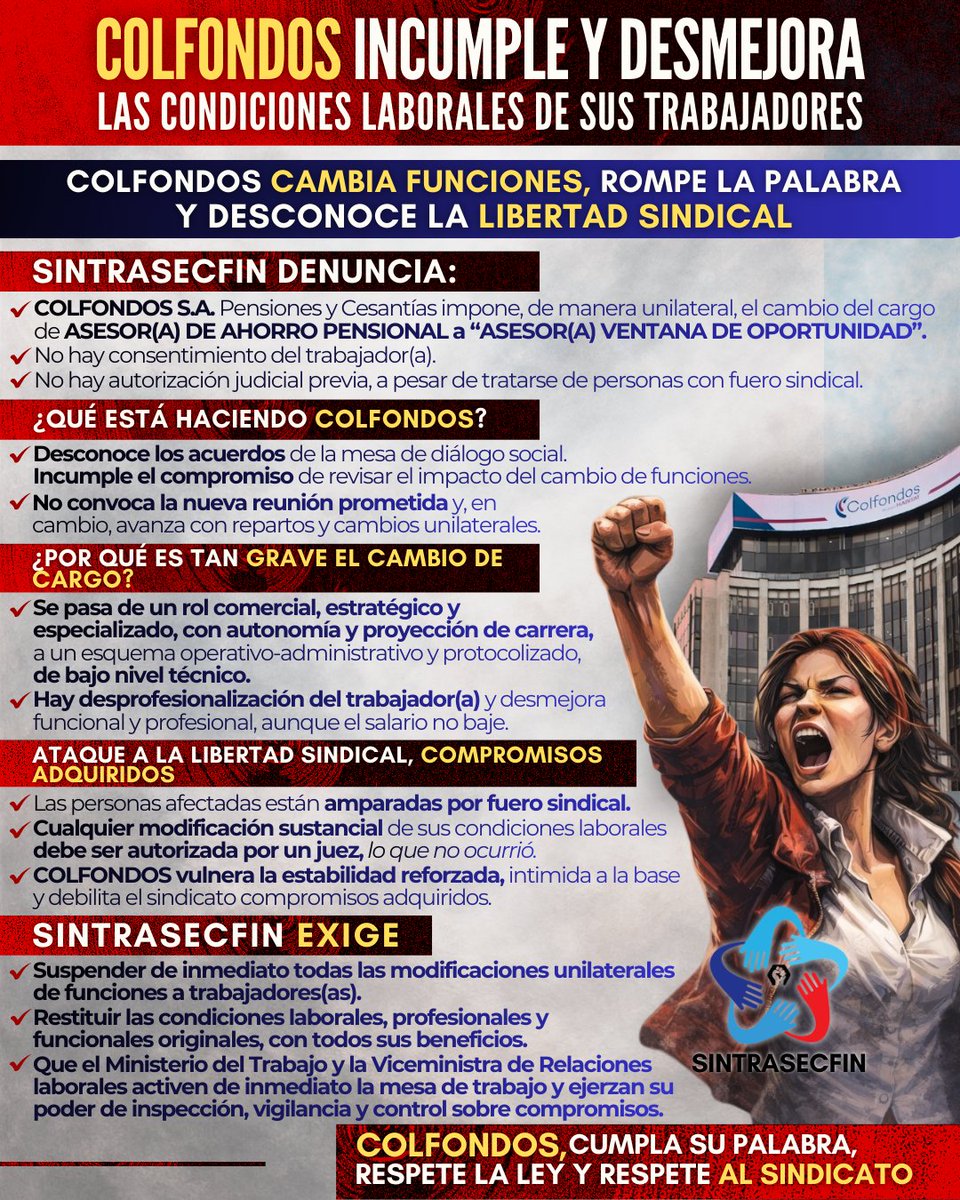 SintraSecFin's tweet photo. 📢@ColfondosOnline incumple y desmejora las condiciones laborales de sus trabajadores.

@MintrabajoCol @fondosdepension @afphabitat @infopresidencia @uniglobalunion @PGN_COL @CGR_Colombia https://t.co/VpZuHVkn5j