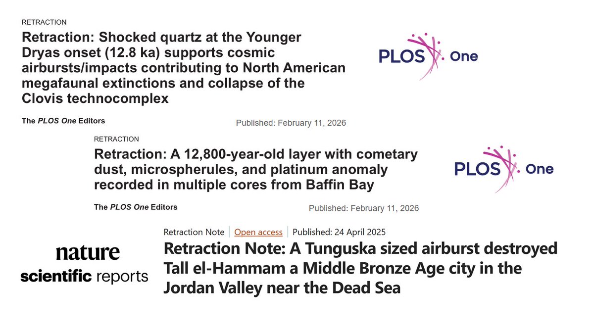 FrederikSchenk's tweet photo. Retraction: Two more papers from 2025 got retracted related to the Younger Dryas Impact Hypothesis #YDIH.
I'm working on climate simulations & reconstructions of the #YoungerDryas to study #AMOC disturbance & climate. An impact never made sense to me & evidence remains fishy. https://t.co/BelHHtquzN