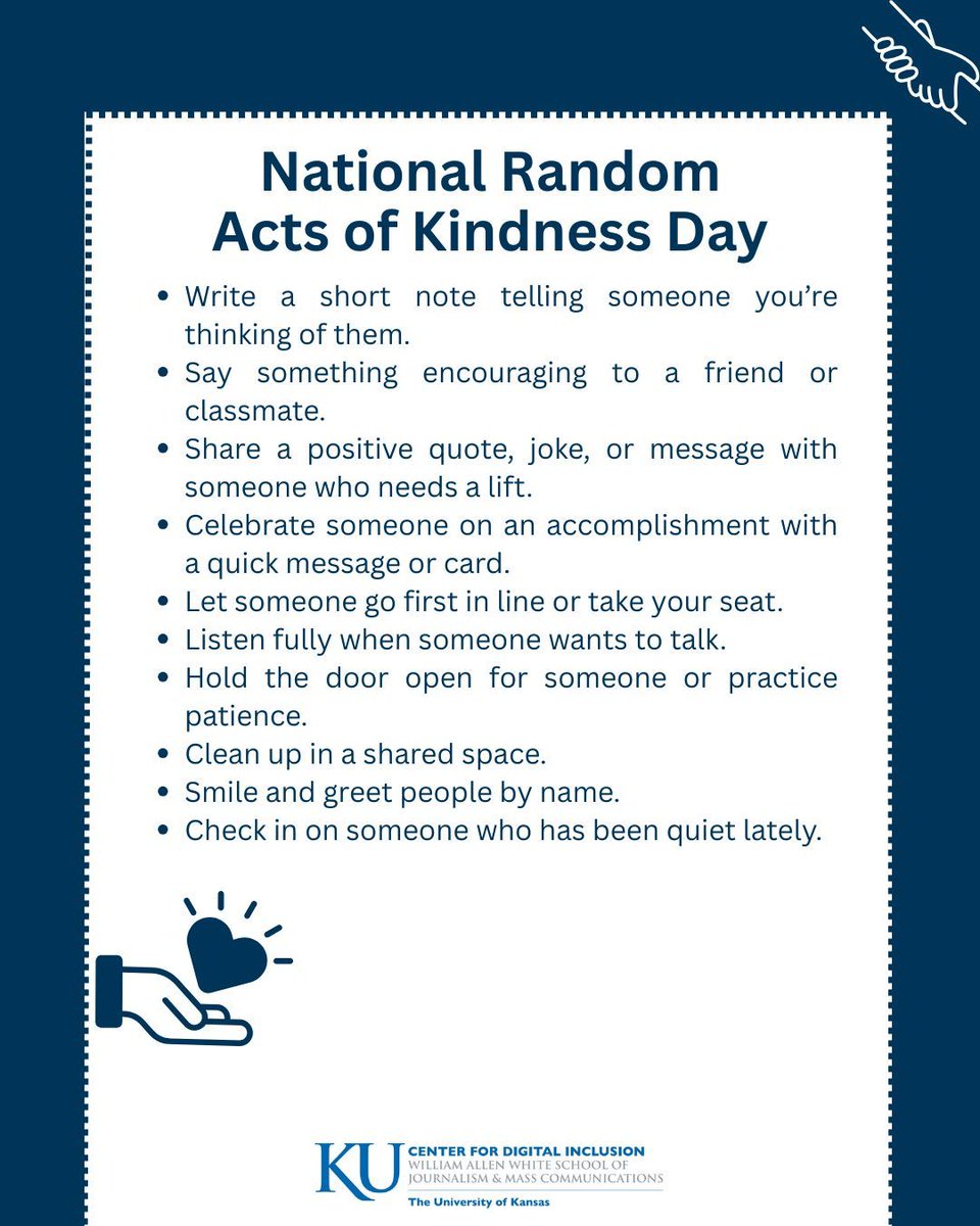 Today is National Random Acts of Kindness Day! Join us in finding ways to foster kindness and compassion in your community. This guide provides a few ways to get started!

#KUCDI