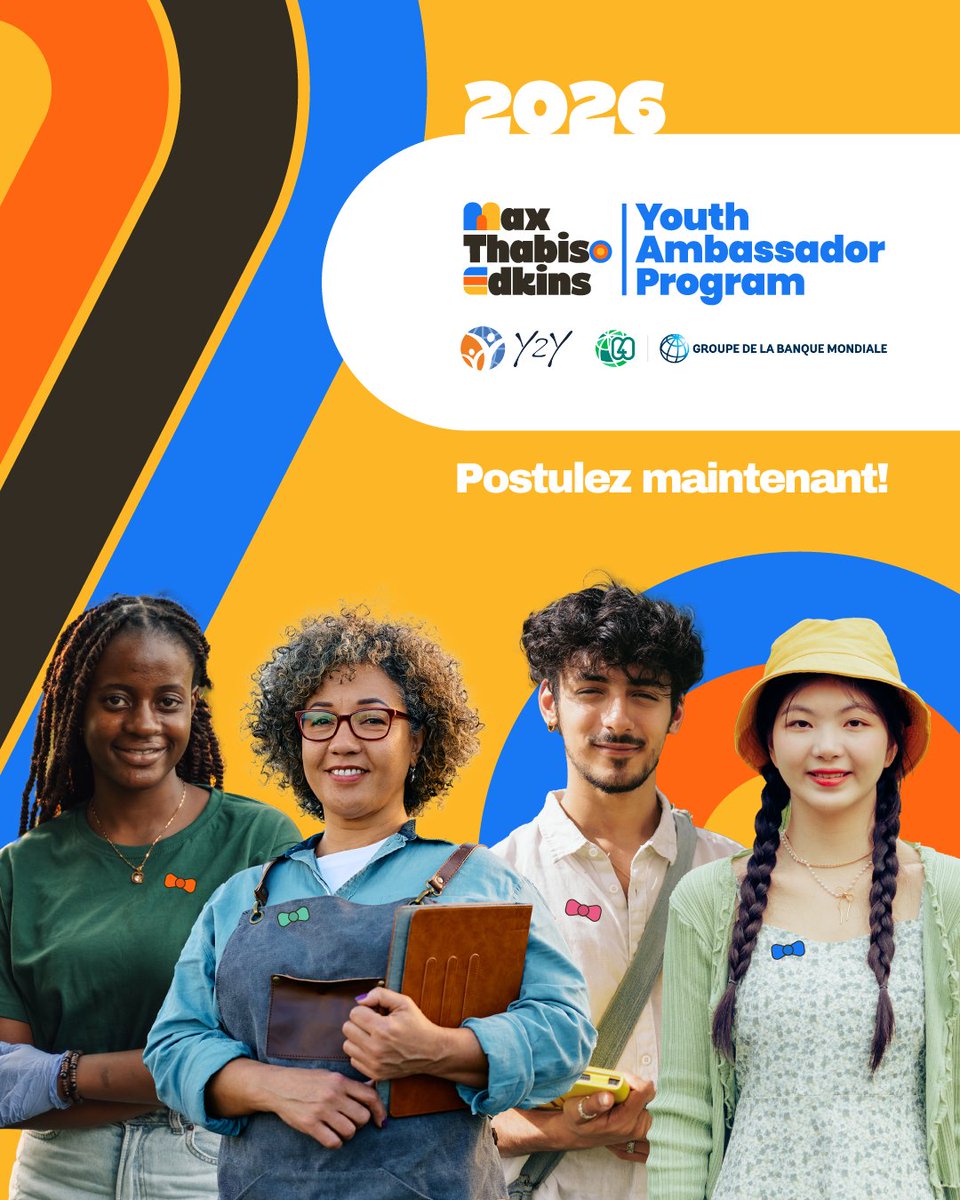 #Candidature | Postulez au Max Thabiso Edkins Youth Ambassador Program (<a href="/Connect4Climate/">Connect4Climate</a> @y2ywbg <a href="/Banquemondiale/">Banque mondiale</a>) : wrld.bg/ax3U50YfoVV
1,2 Md de jeunes entreront sur le marché du travail dans les économies émergentes d’ici 10 ans : l’emploi est une urgence.