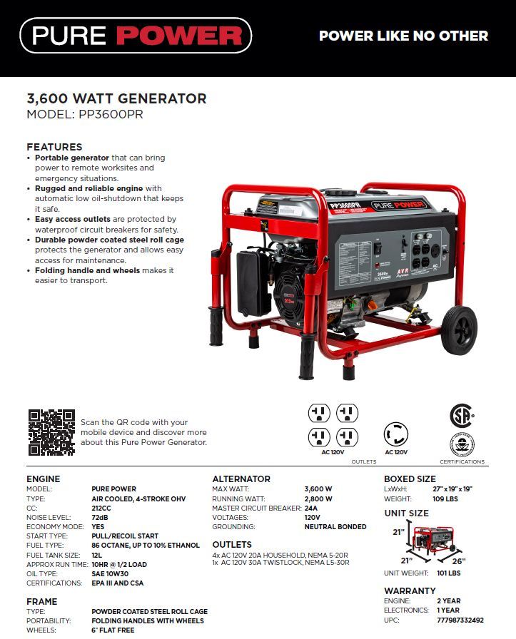 In the market for a generator? We have Pure Power generators in stock now.
💥 3600 watt or 6800 available. Call today for pricing 306-378-4444💥