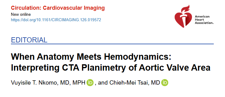 JessicaTsai154's tweet photo. New in @CircImaging with @MayoClinicCV

Discordant AS grading is common

CTA and echo often yield different AVA values because they measure different constructs — anatomic vs effective orifice area

Understanding this distinction helps integrate multimodality imaging in practice https://t.co/kgiovEV8aW
