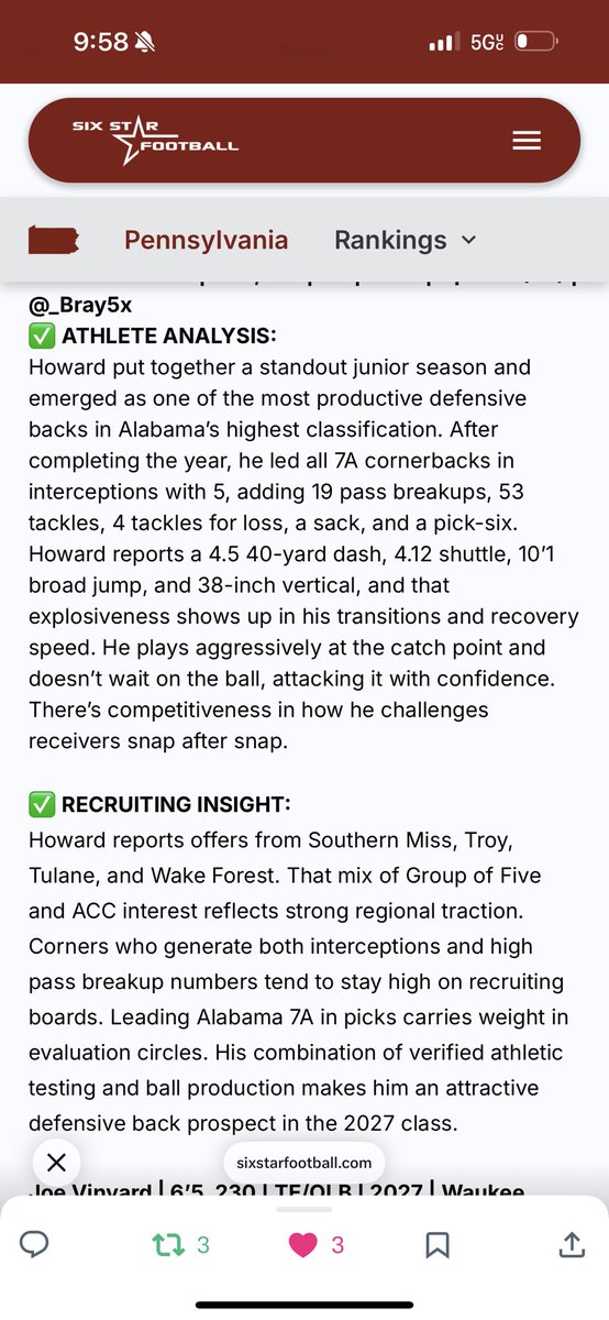 Braiden Howard | 3⭐️ DB tweet media
