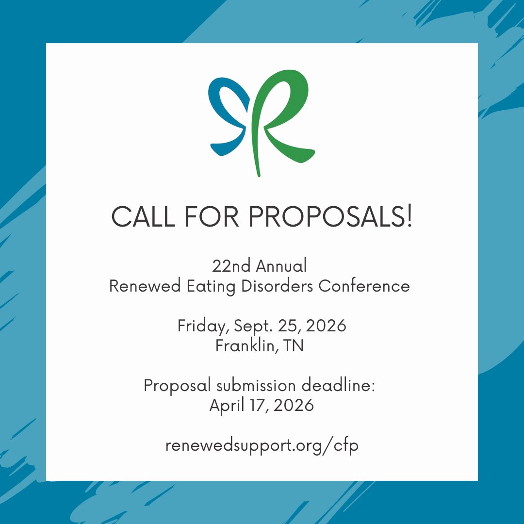 Renewed will hold its 22nd Annual Renewed Eating Disorders Conference on Friday, September 25, 2026 at the Drury Plaza Hotel in Franklin, TN!

To submit your proposal, please visit: renewedsupport.org/cfp. The submission deadline is April 17, 2026.