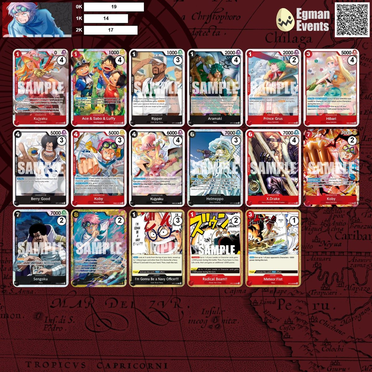 <a href="/XpolyTcg/">Xpoly TCG</a> <a href="/KDZMILLAN/">KDZ Millán</a> <a href="/KDZBaute/">KDZ Baute</a> <a href="/KDZJulioCPR/">KDZ | JulioCPR</a> <a href="/KDZErekon/">KDZ Erekon</a> <a href="/KDZMininekos/">KDZ | Mininekos</a> <a href="/KDZ_Aizzy/">𝙆𝘿𝙕 𝘼𝙄𝙕𝙕𝙔</a> <a href="/Grande_Chipy/">Eduardo Sosa</a> <a href="/SilverOnePiece/">Silver OPTCG</a> <a href="/oscarferqui99/">Oscar Fernandez</a> <a href="/jseijas2000/">Gorje</a> (Rosinante)
Bea (Mihawk)
<a href="/alexhgold4/">el alexoro</a> (Foxy)
Yeray (Koby)