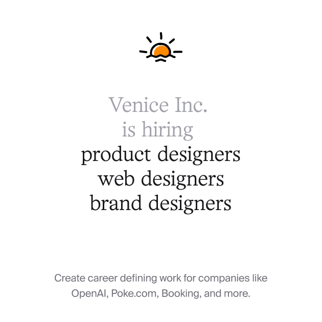 Venice Inc. is hiring.

Until now, every hire has come through someone I trust personally. This is the first open call.

I have an insanely high bar.

If your taste is borrowed, you’re ngmi.
If you can’t articulate your thinking, you’re ngmi.
If your work looks like a template