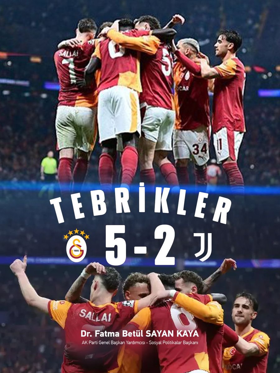 Juventus’u tarihi bir skorla mağlup eden Galatasaray’ı tebrik ediyorum. 💛❤️ 

Şampiyonlar Ligi’nde daha nice başarılara, zaferlere. 

<a href="/GalatasaraySK/">Galatasaray SK</a> #GSvJUVE