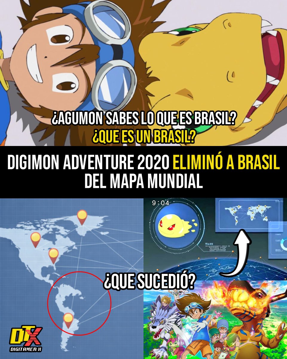 DigitamerX's tweet photo. ❗ #DatosDigimon Random hasta que consiga novia #71

🌐 Un detalle curioso en #Digimon Adventure 2020

En el episodio 27 de #DigimonAdventure2020, durante la visualización de un mapa del mundo, Brasil no aparece representado en pantalla 🇧🇷 ⬇️⬇️⬇️

#DigimonAdventure https://t.co/ol9YnTZgzN