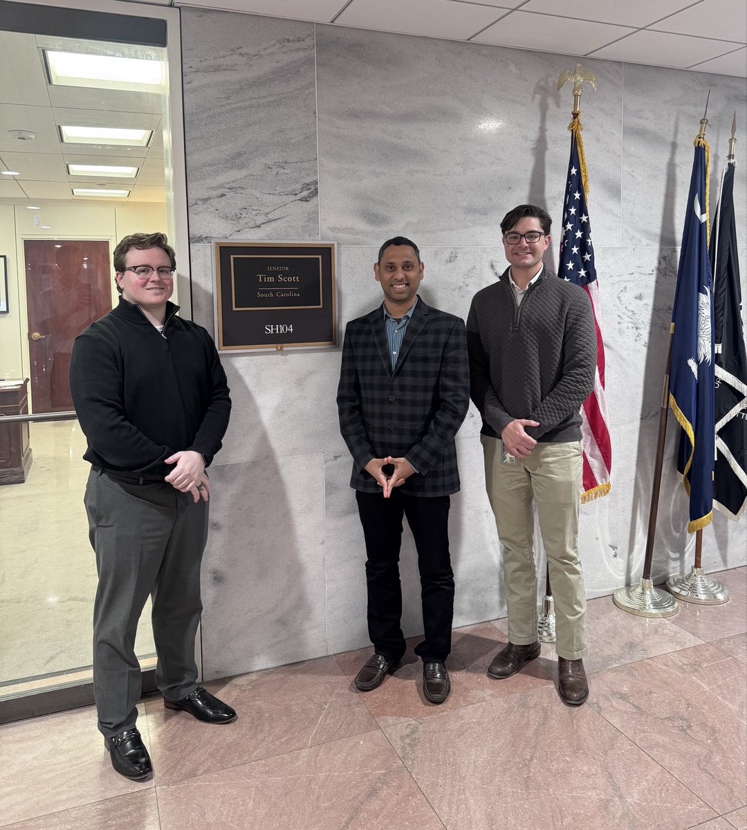 Kodeboyena's tweet photo. Productive meeting today with the team at @SenatorTimScott office  in Washington.

Focused discussion on U.S.–India infrastructure alignment, export competitiveness, and the importance of clear policy pathways for American companies operating globally.

Onward. https://t.co/Hc6Qko6LWE