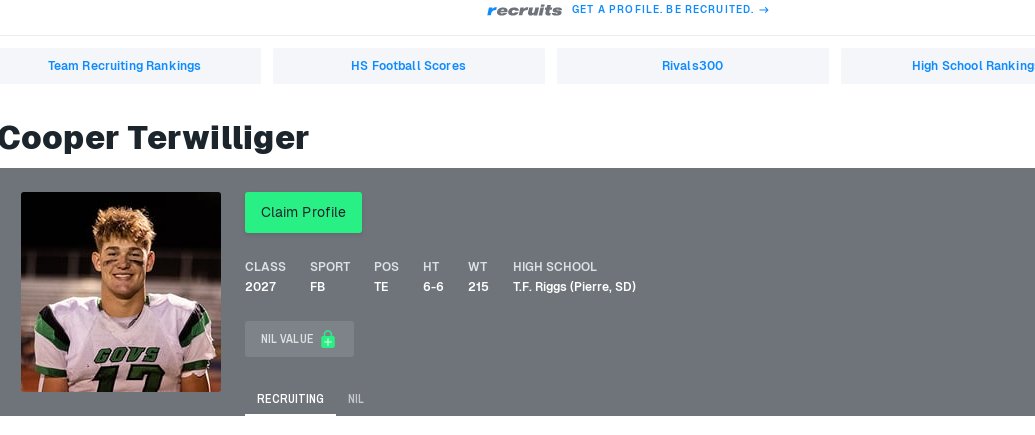 HuskerAI's tweet image. 2027 4 ⭐️ TE Cooper Terwilliger (6-6, 215, NIL Value: N/A) is now favored to land at the #Penn State Nittany Lions (69.1%) over the #Nebraska Cornhuskers (26.9%)

On3 profile: on3.com/rivals/cooper-…