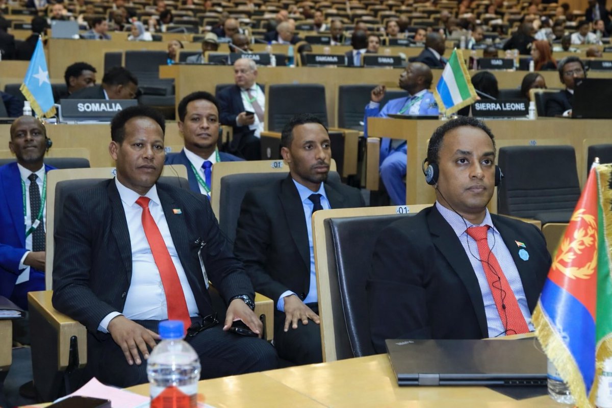 Hagerawnet's tweet photo. An #Eritrean delegation led by Mr. Biniam Berhe, Charge d’Affaires at the Eritrean Embassy in Ethiopia and Permanent Representative to the #AU and #ECA, participated in the 39th African Union Ordinary Session held in Addis Ababa, Ethiopia (14–15 Feb). @ERIEMBAET @biniamb 
🇪🇷 https://t.co/wN16AvWc0Q