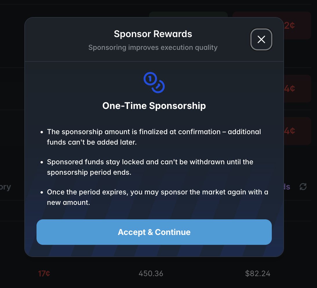 New feature on Polymarket; 
One-Time Sponsorship 

As always it's worth trying new things early in the event that you could get a nice reward back.

You are basically depositing your USDC into the reward pool to market makers.

Note that you USDC gets locked up and the purpose of
