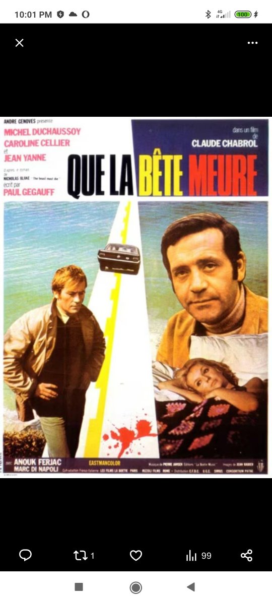 Formidable film de Chabrol, sur le désir de vengeance. Face à face fascinant de Duchaussoy et Yanne. Disponible sur le replay d'Arte parmi d'autres films du même réalisateur. Vu aussi La femme infidèle, beaucoup plus lent et moins intéressant pour moi.