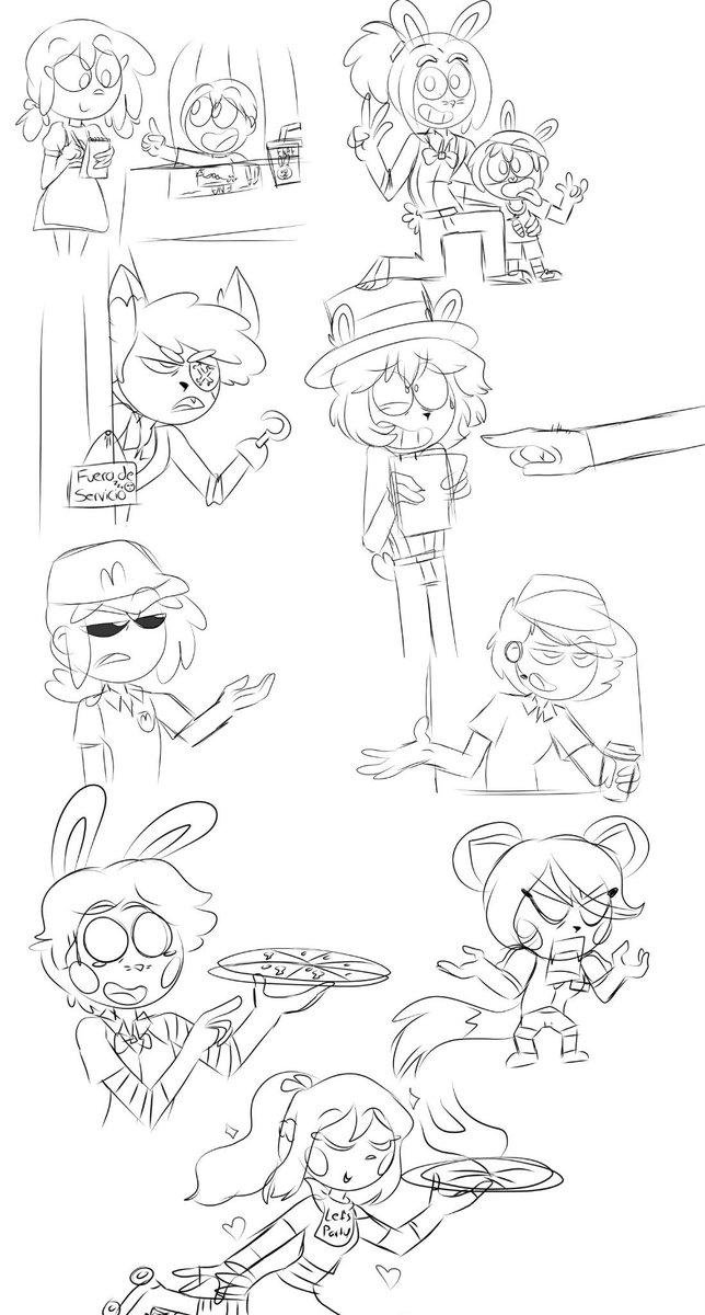 Random Doodles que dibuje en un streaming de mi Au de #fnafhs Party Planners . #fhs #fhszero #fox #fred #freddy #meg #bonnie #bon #joy #chica #golden