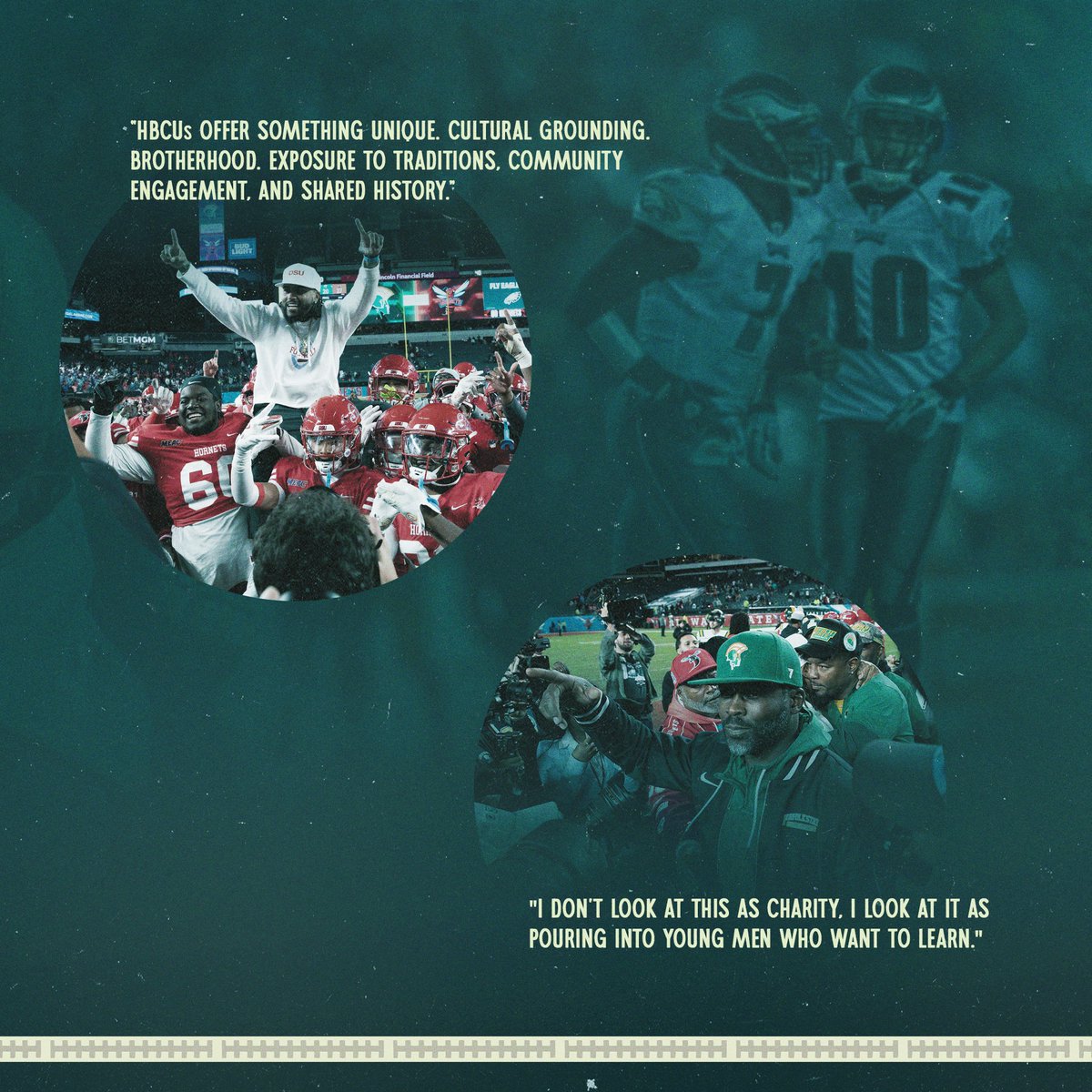Eagles's tweet photo. Michael Vick and DeSean Jackson remind us that coaching at historically Black universities and colleges is greater than football. https://t.co/2Iw12EI0lg