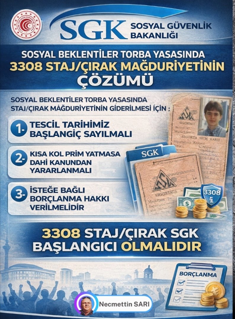 Ekonomiye yük değil güç katıyoruz 

<a href="/RTErdogan/">Recep Tayyip Erdoğan</a> 
<a href="/dbdevletbahceli/">Devlet Bahçeli</a> 
<a href="/isikhanvedat/">Prof. Dr. Vedat Işıkhan</a> 
<a href="/_cevdetyilmaz/">Cevdet Yılmaz</a> 
<a href="/Yusuf__Tekin/">Yusuf Tekin</a> 
<a href="/MSCANBAL/">Mehmet Salih CANBAL</a> 
<a href="/MHP_Bilgi/">MHP</a> 
<a href="/Akparti/">AK Parti</a> 
<a href="/ankarakulisi06/">ANKARA KULİSİ</a> 
<a href="/Onuronal_/">Onur Önal</a> 
<a href="/csgbakanligi/">T.C. Çalışma ve Sosyal Güvenlik Bakanlığı</a> 

Stajyer ve Çıraklar Ülkemizin geleceğidir. Onlara yatırım yapmak, üretime, teknolojiye,