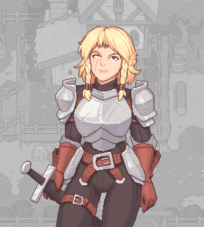 winterchill10's tweet photo. This is another character from my game — the Sergeant. She honors the regulations, believes in discipline, and knows the value of honor. But how long  will she last ?!

#pixelart  #gamedev #characterdesign #gameart https://t.co/YcafTElbMG